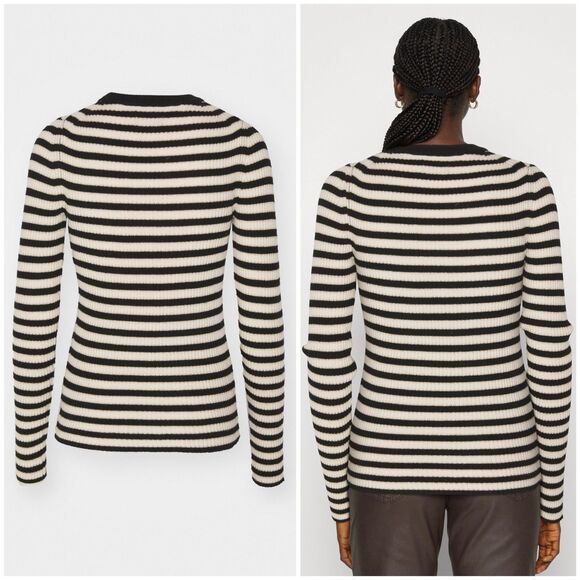 GAP Brooklyn Rib Knit Striped Crew Sweater - Black/Ivory/Gold - Picture 2 of 10